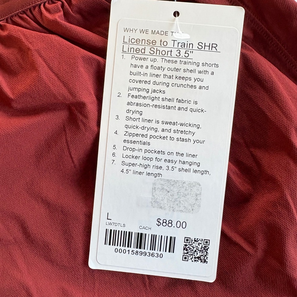 Lululemon License to Train SHR Lined Short 3.5 Cacao Red Brown LW7DTLS Size L - Picture 3 of 8